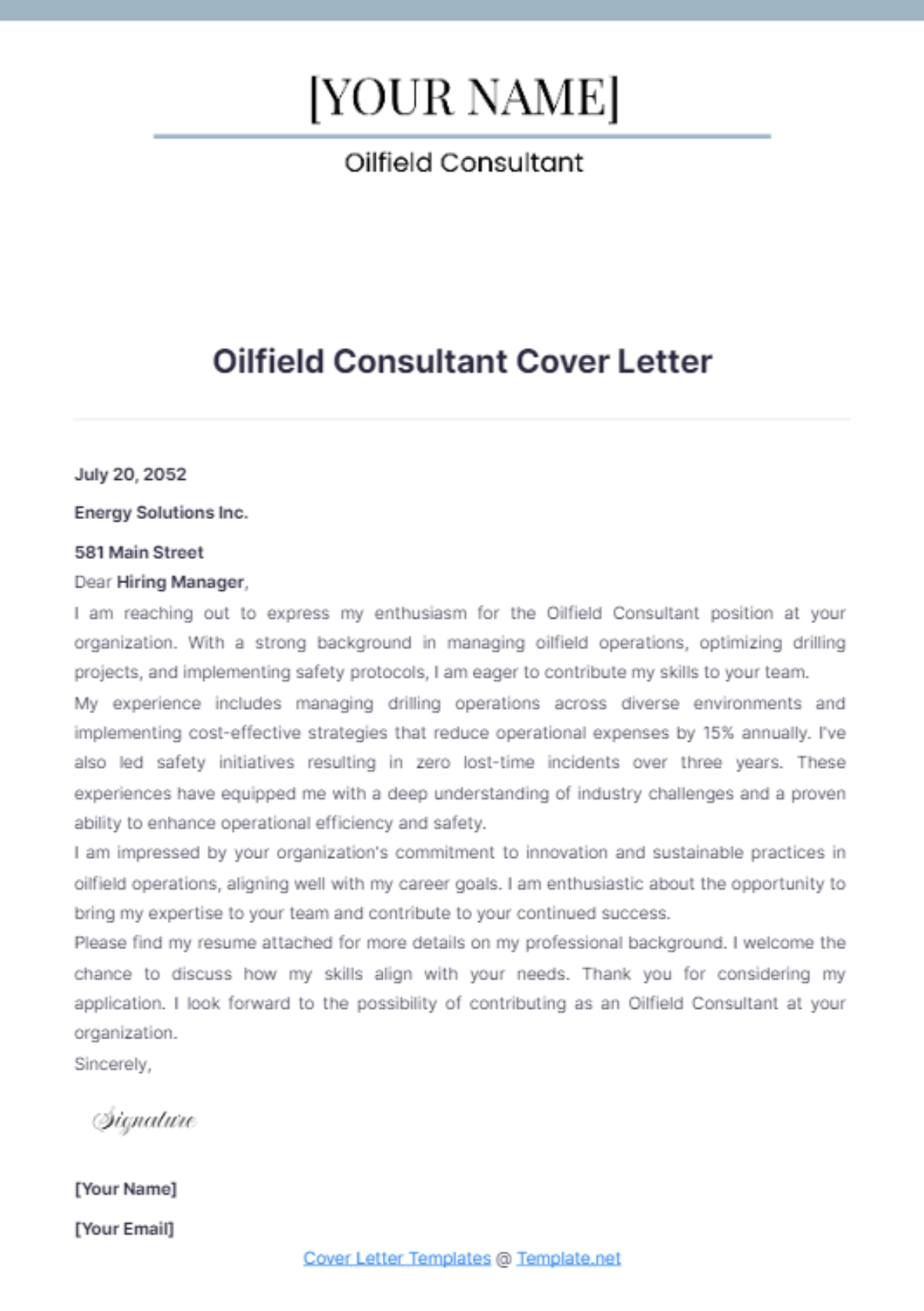 Oilfield Consultant Cover Letter