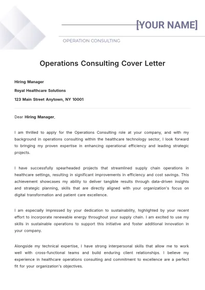 Free Operations Consulting Cover Letter to Edit Online