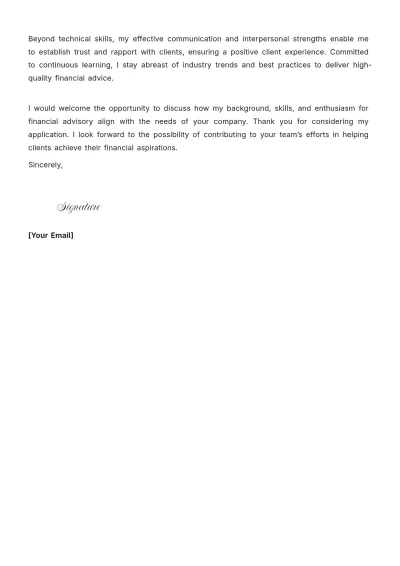 Free Junior Financial Advisor Cover Letter to Edit Online