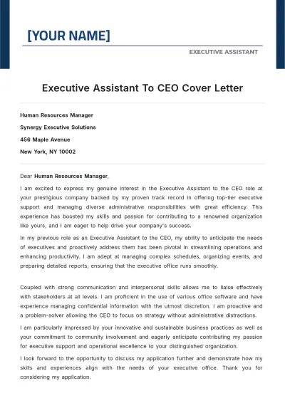 Free Executive Assistant To Ceo Cover Letter to Edit Online