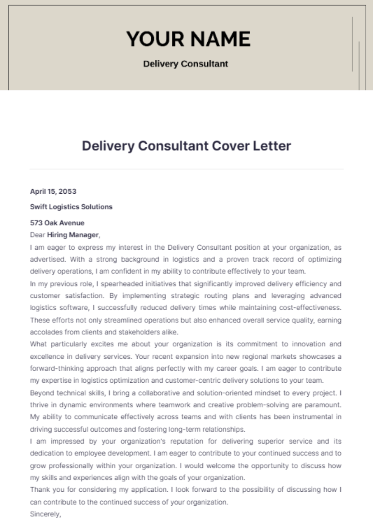 oilfield consultant cover letter