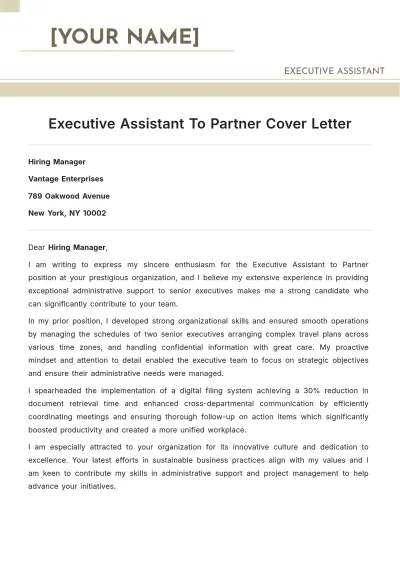 Free Executive Assistant To Partner Cover Letter to Edit Online