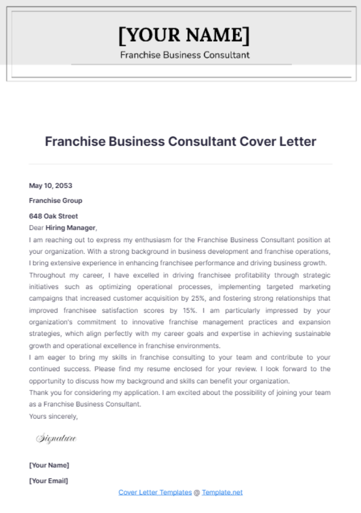 Franchise Business Consultant Cover Letter