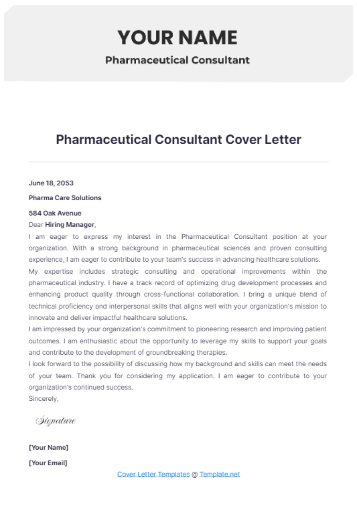 Pharmaceutical Consultant Cover Letter