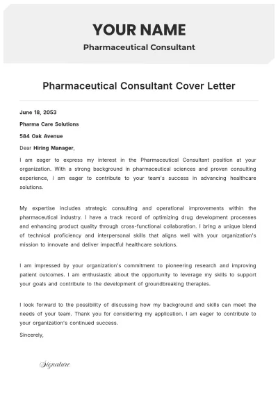Free Pharmaceutical Consultant Cover Letter to Edit Online