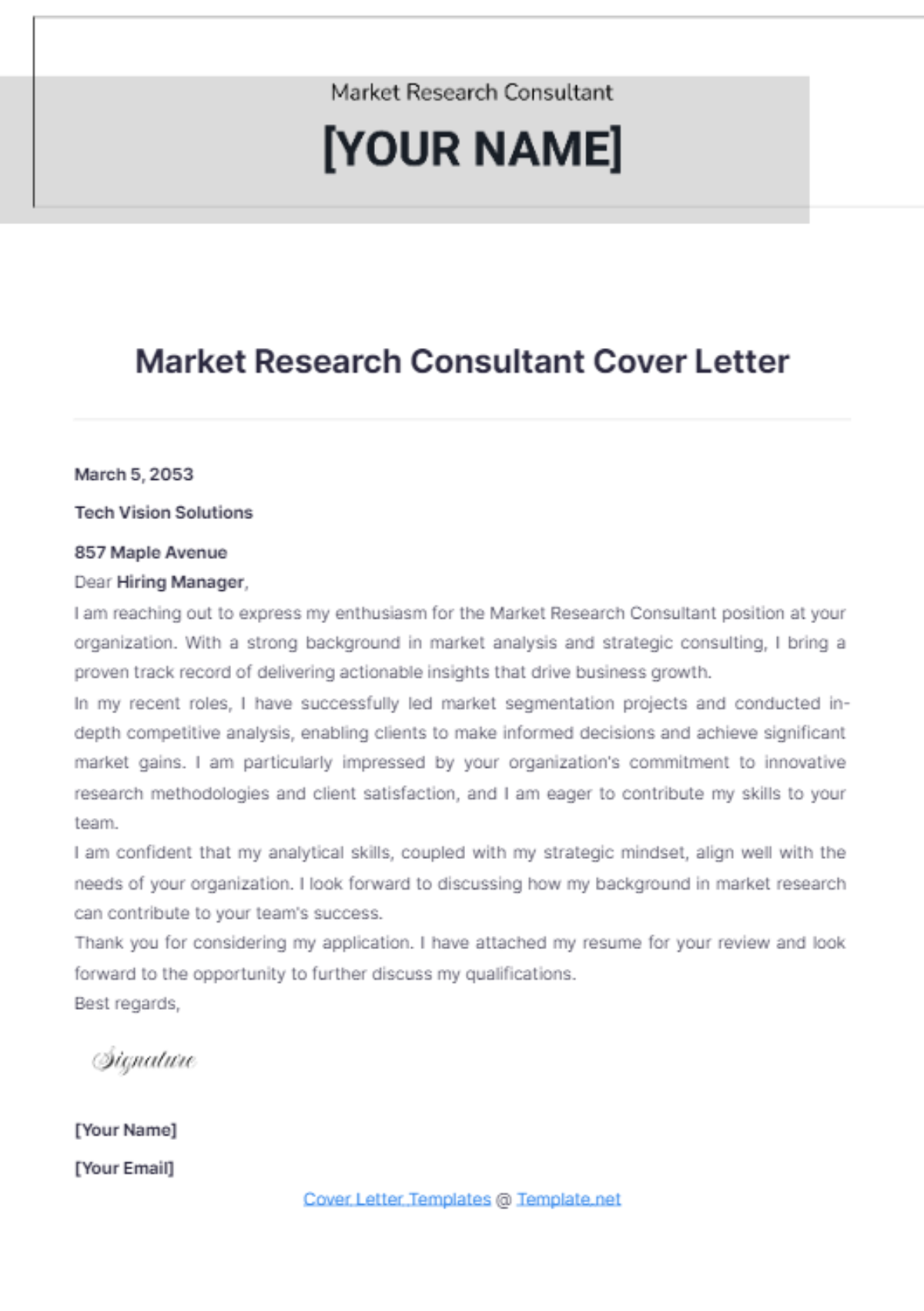 Market Research Consultant Cover Letter - Edit Online & Download