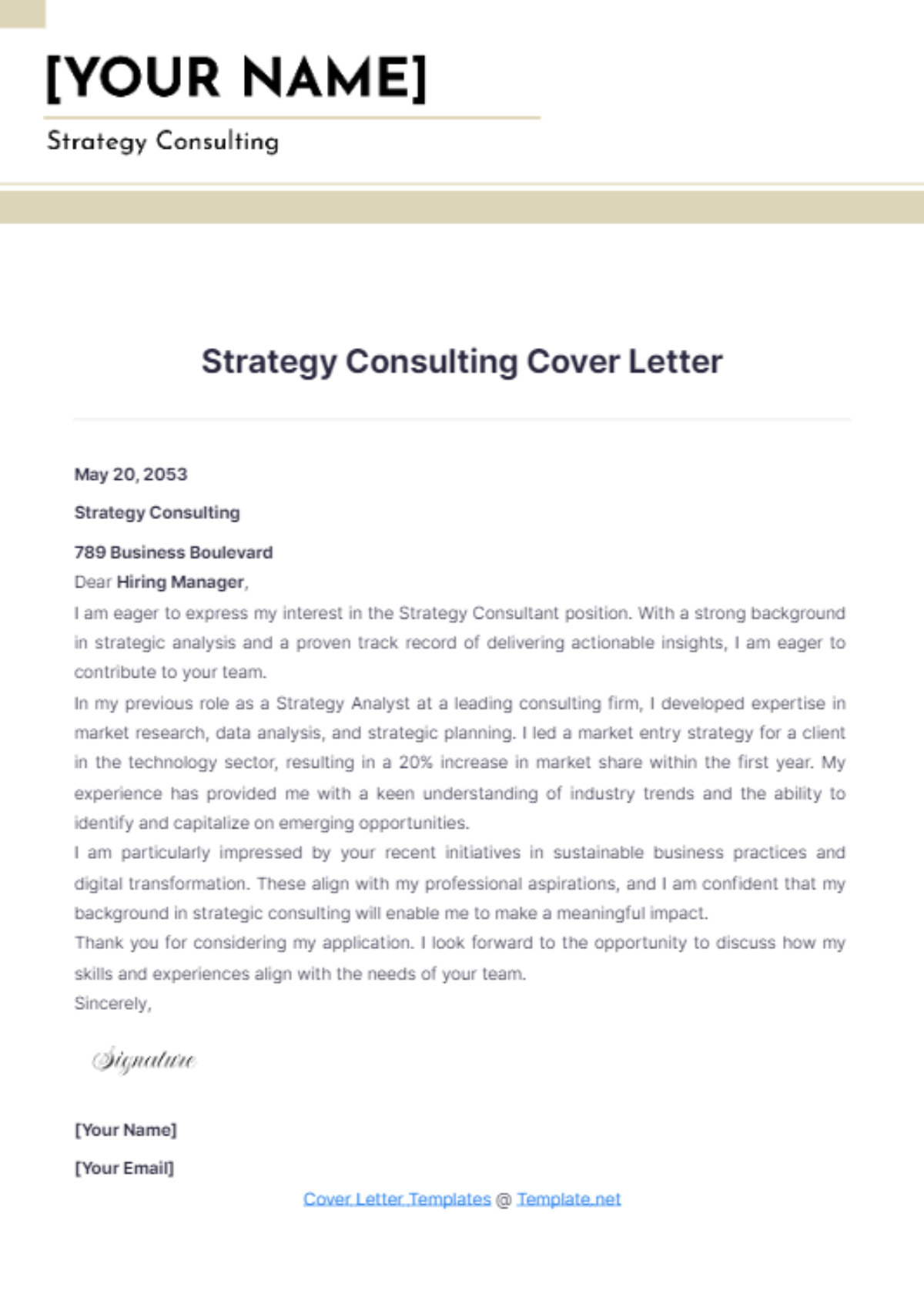 Strategy Consulting Cover Letter - Edit Online & Download