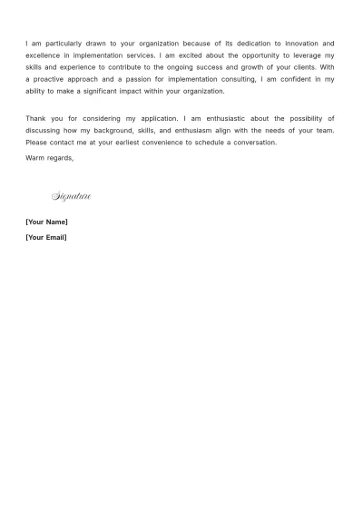 Free Implementation Consultant Cover Letter to Edit Online