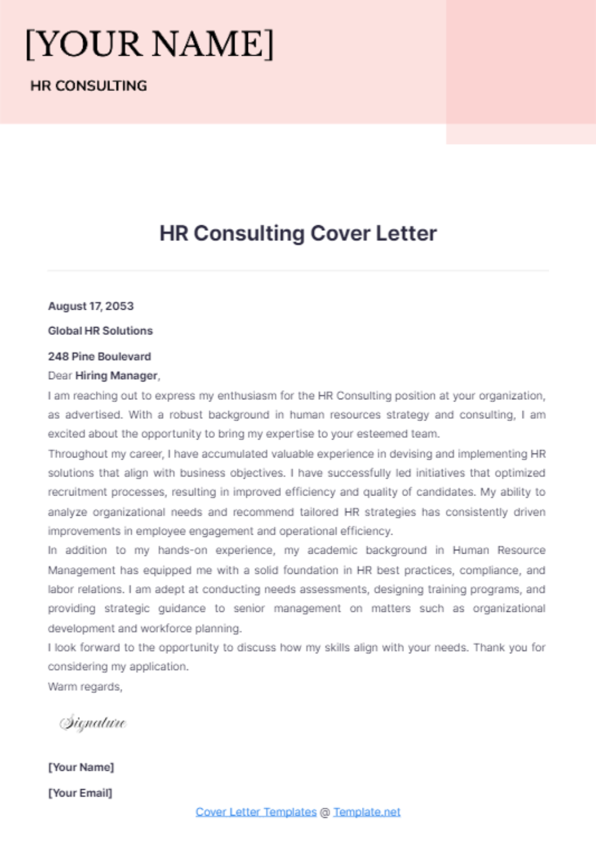 HR Consulting Cover Letter - Edit Online & Download