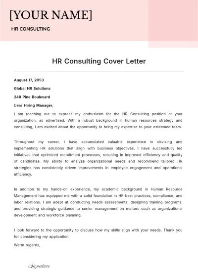 Free HR Consulting Cover Letter to Edit Online