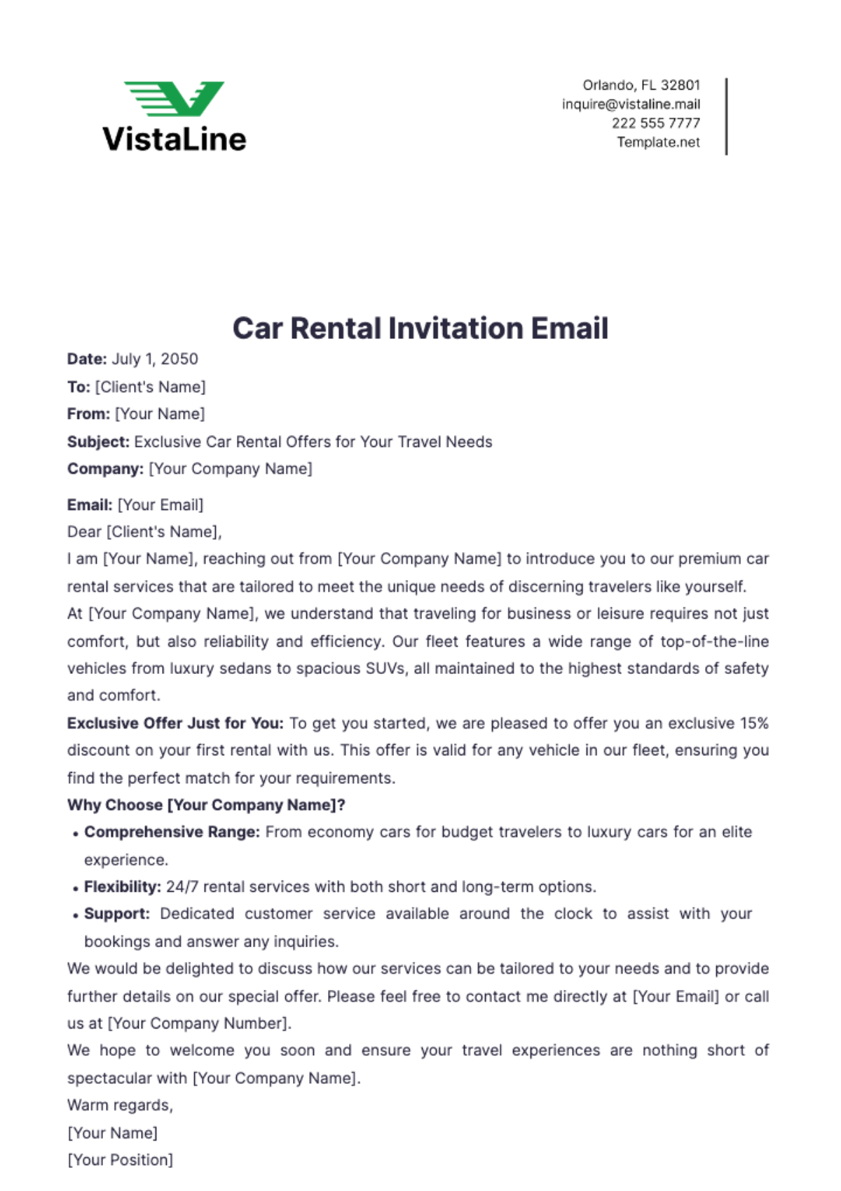 Car Rental Invitation Email Template