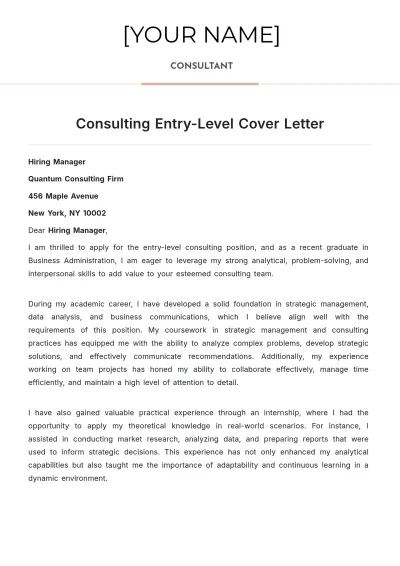 Free Consulting Entry Level Cover Letter to Edit Online