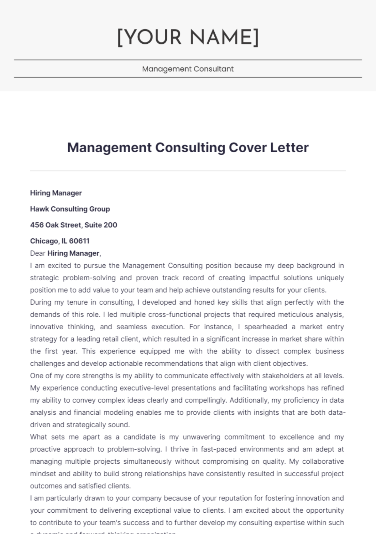 Management Consulting Cover Letter - Edit Online & Download