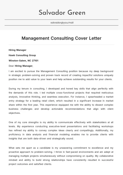 Free Management Consulting Cover Letter Template to Edit Online