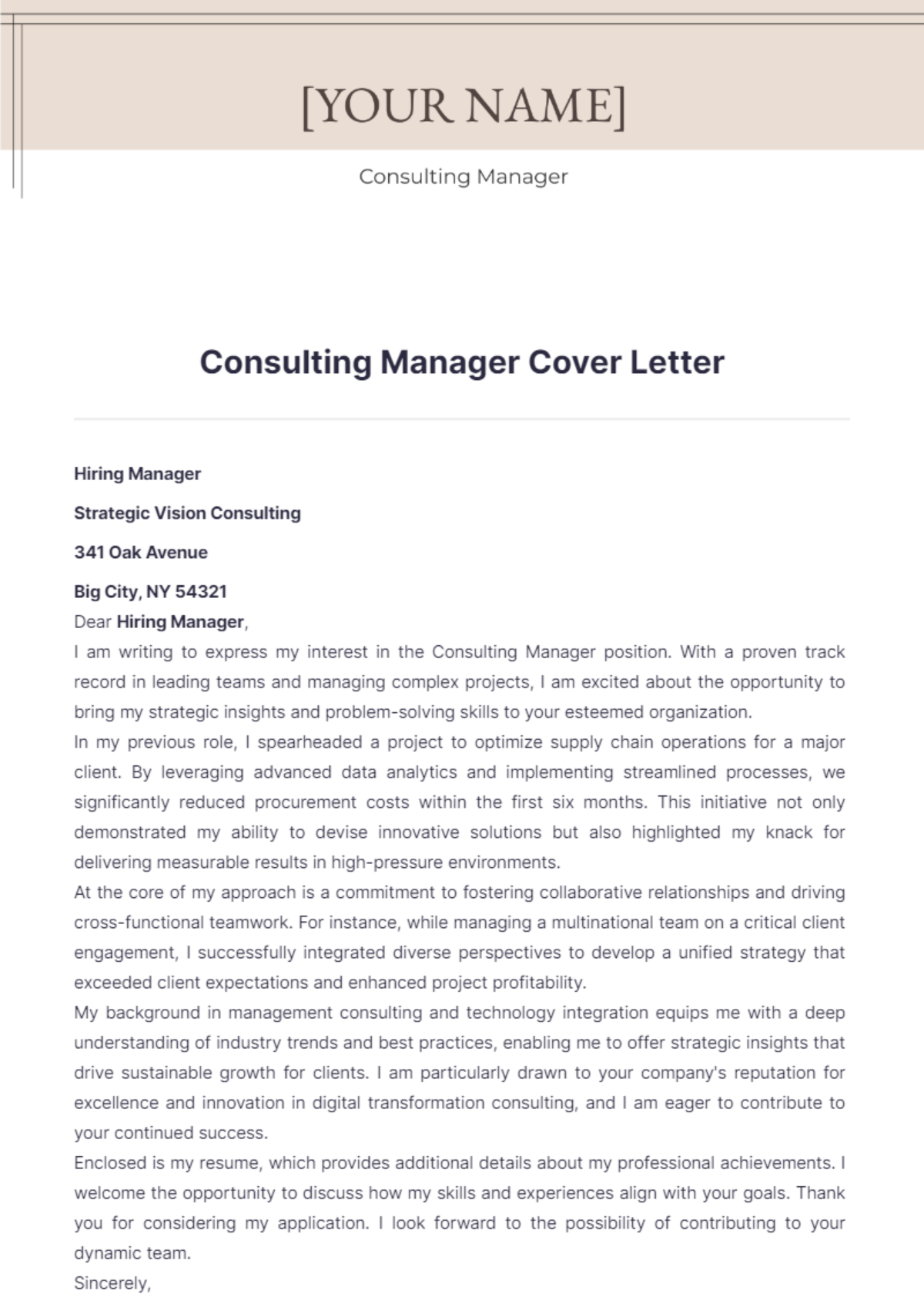 Consulting Manager Cover Letter