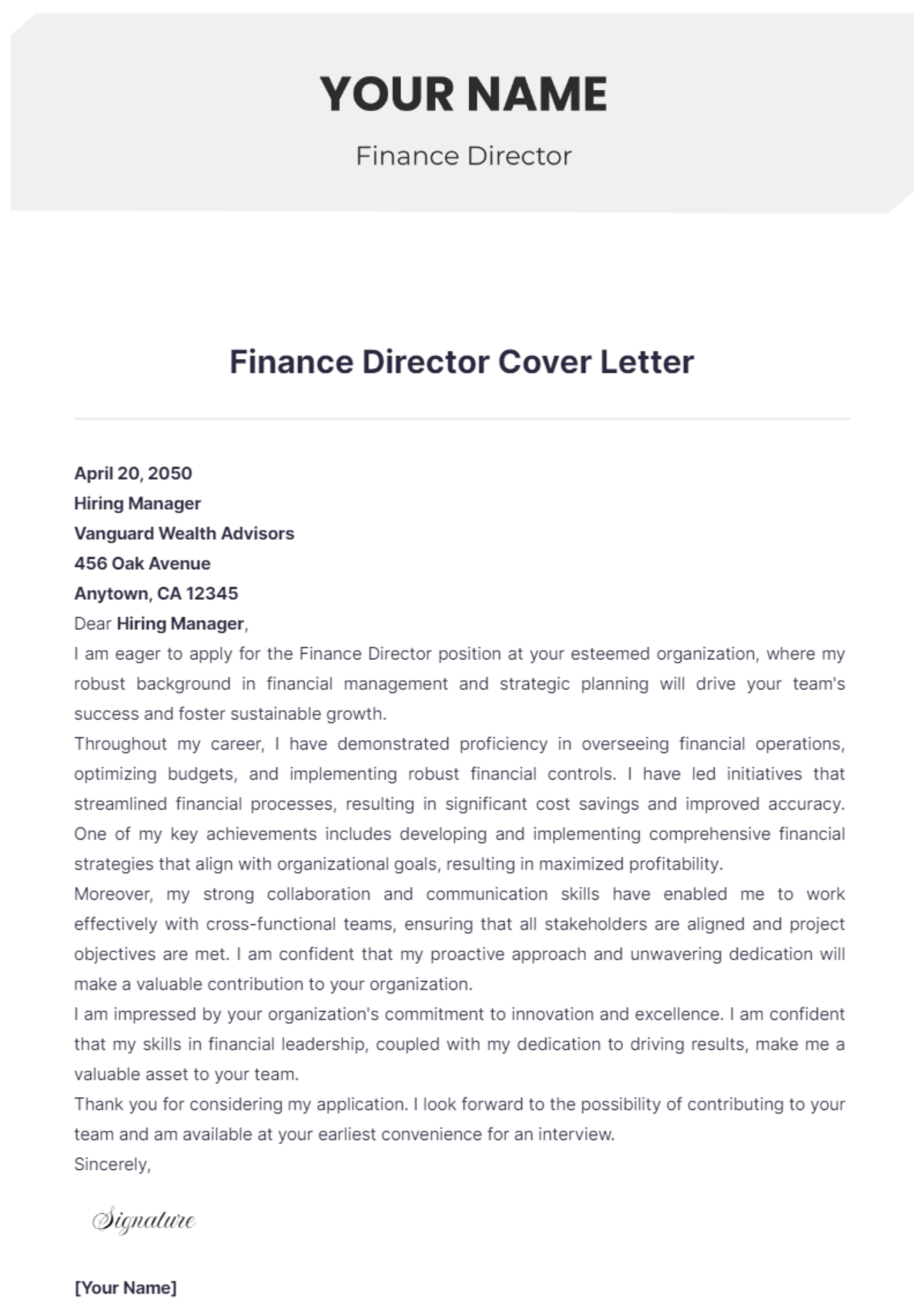 cover letter finance director example