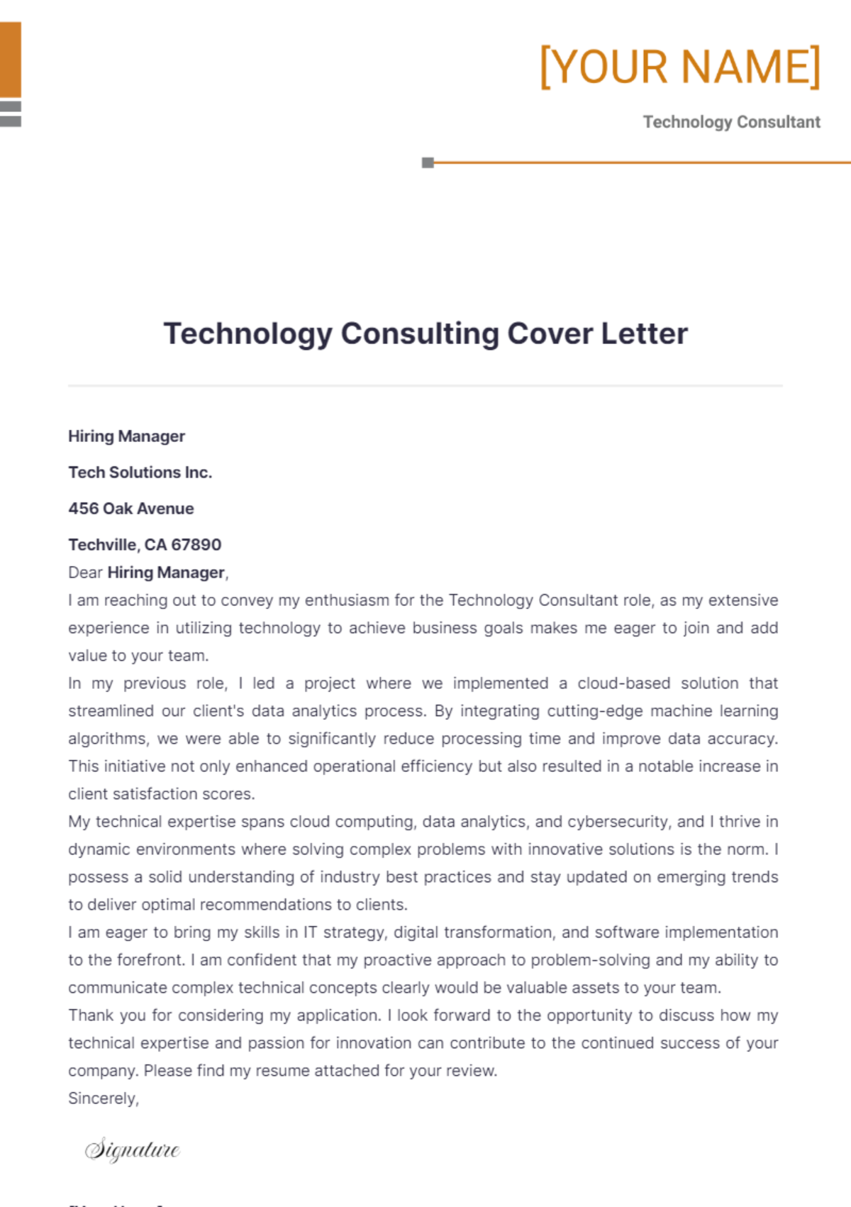 Technology Consulting Cover Letter - Edit Online & Download