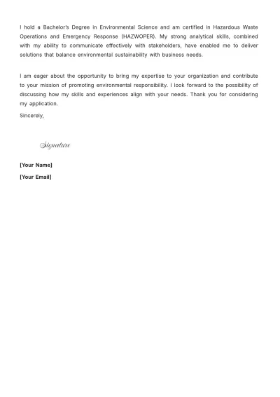 Free Environmental Consultant Cover Letter to Edit Online
