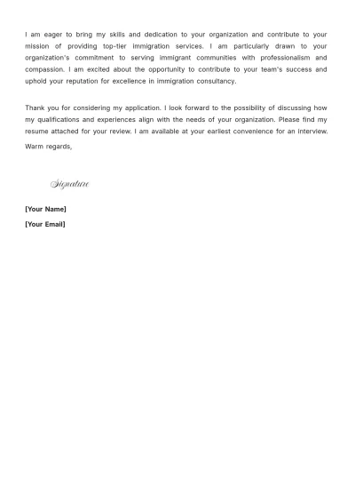 Free Immigration Consultant Cover Letter to Edit Online