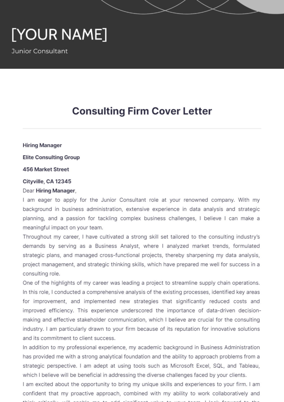 Consulting Firm Cover Letter - Edit Online & Download