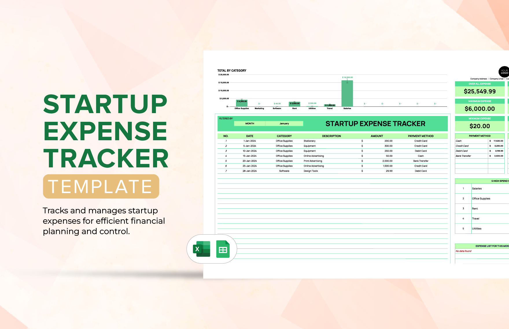 Startup Expense Tracker Template in Excel, Google Sheets