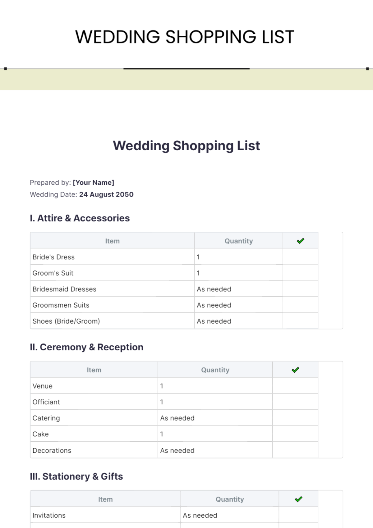 Wedding Shopping List Template - Edit Online & Download