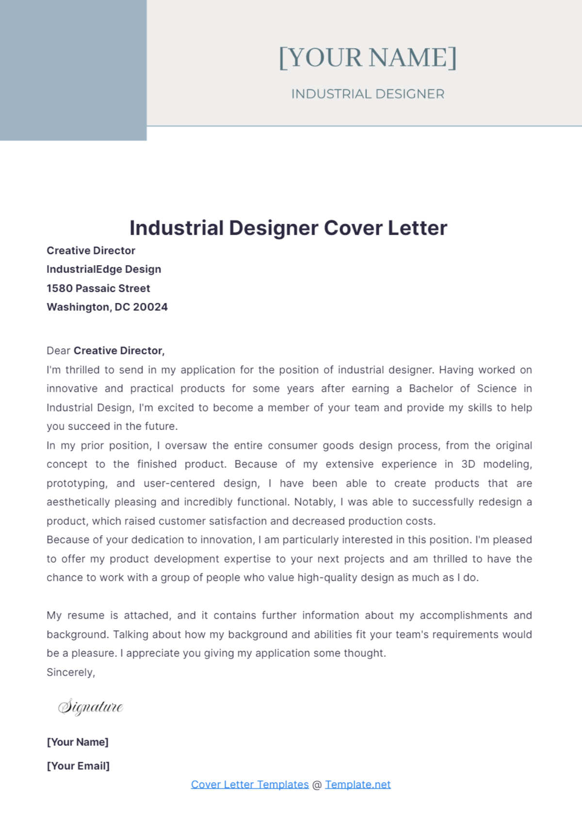 Industrial Designer Cover Letter - Edit Online & Download