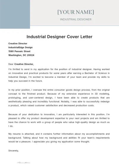 Free Industrial Designer Cover Letter to Edit Online
