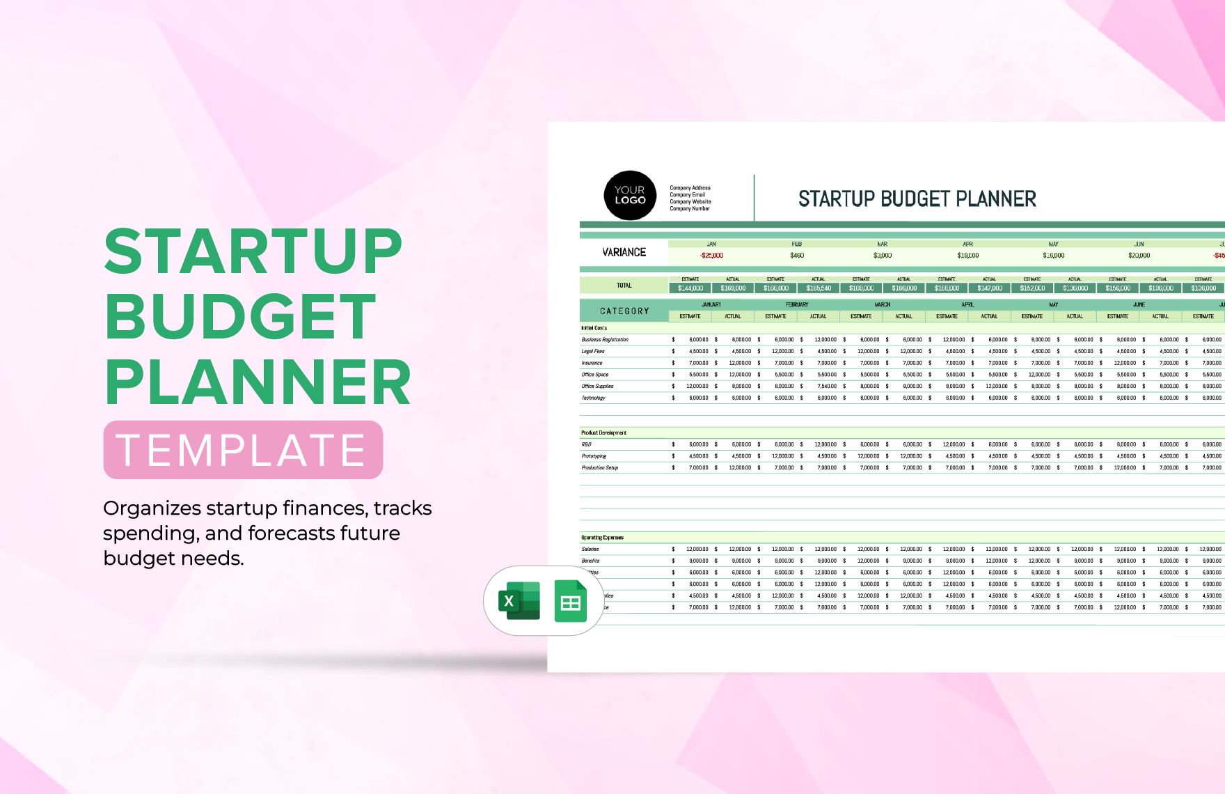Startup Budget Planner Template in Excel, Google Sheets