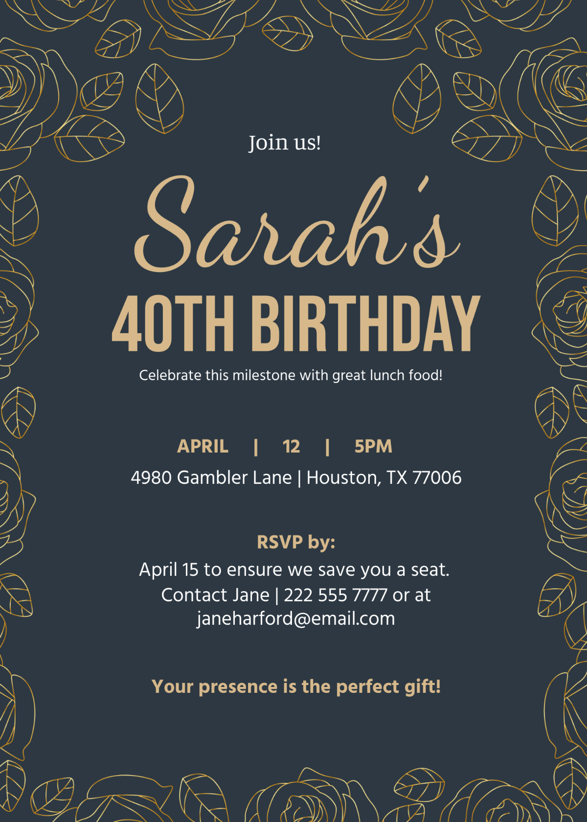 40th Birthday Lunch Invitation