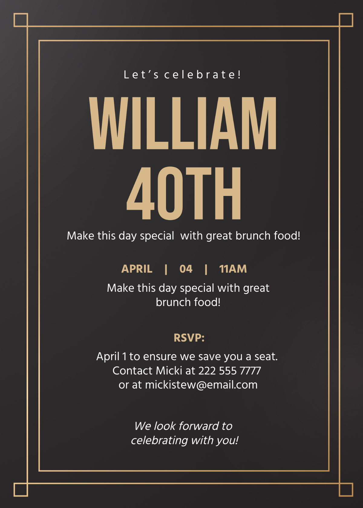 40th Birthday Brunch Invitation