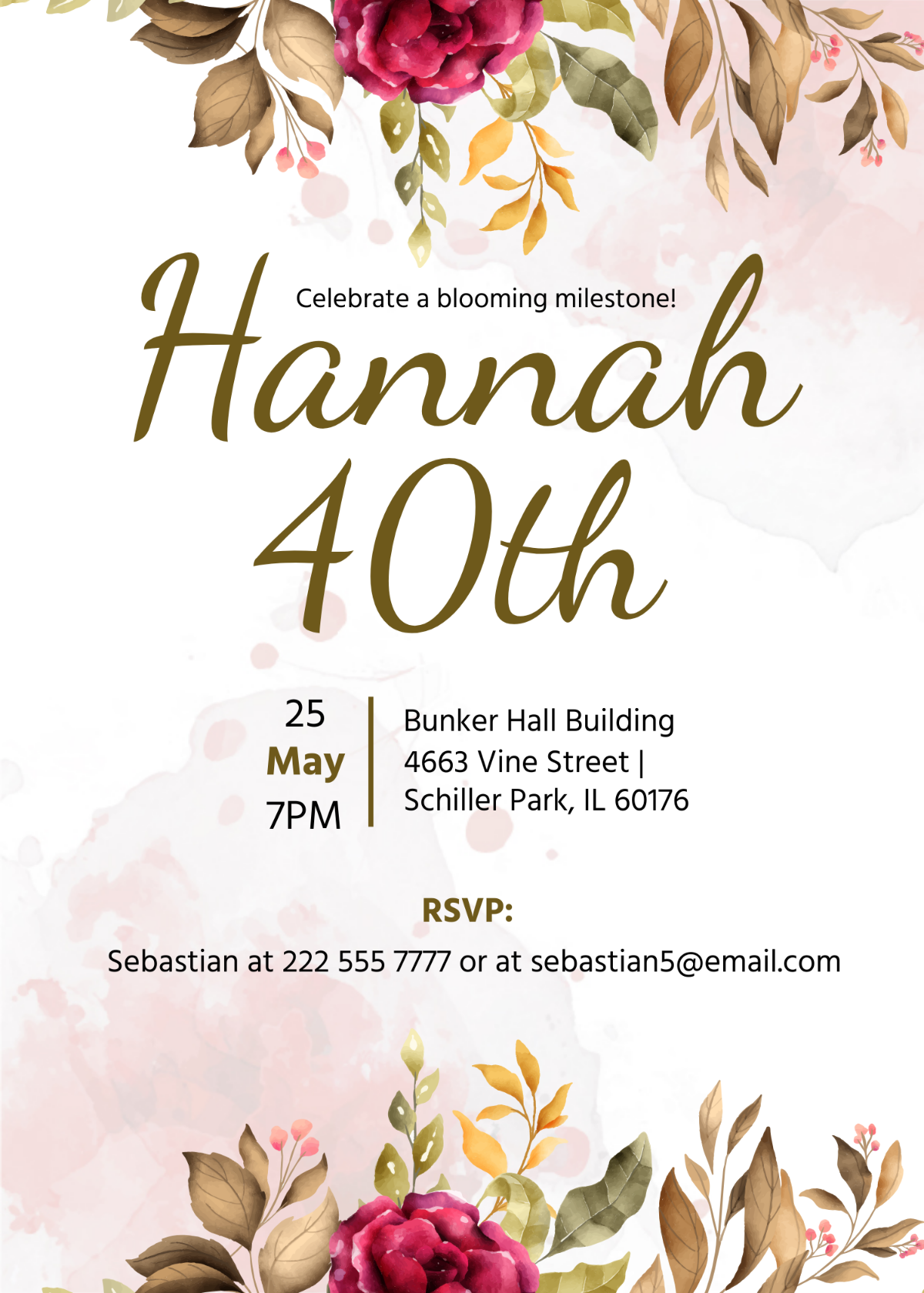 40th Birthday Floral Invitation
