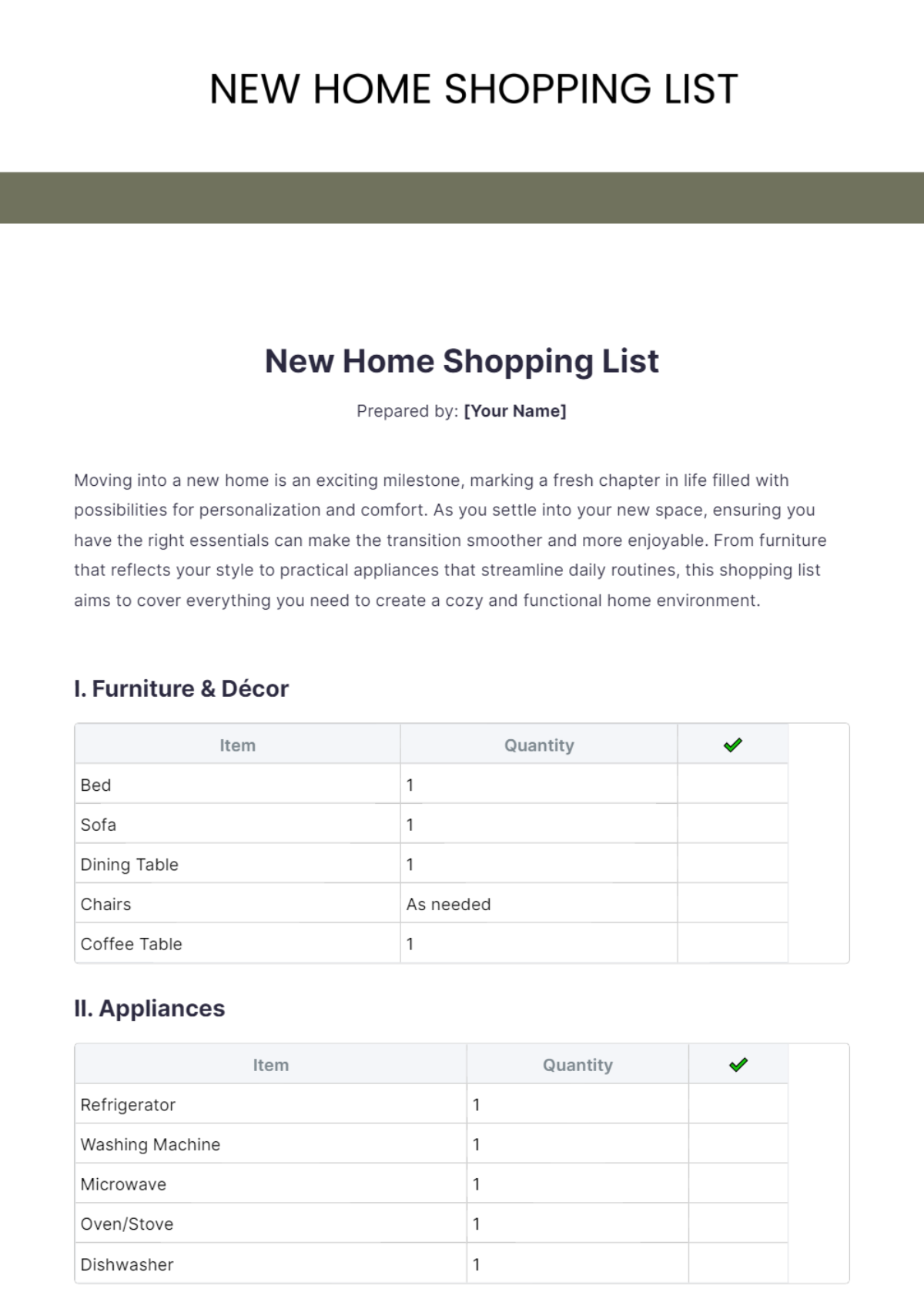 New Home Shopping List Template - Edit Online & Download