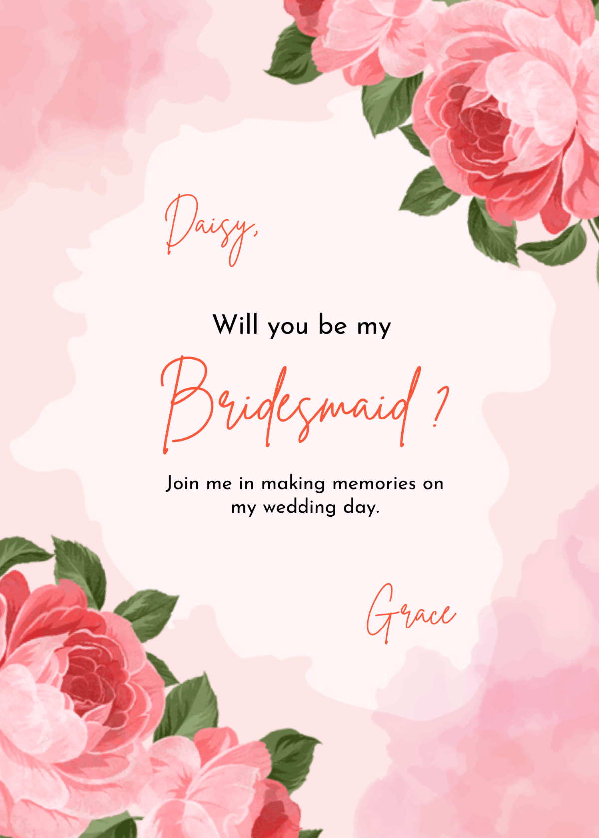 Pink Be My Bridesmaid Invitation