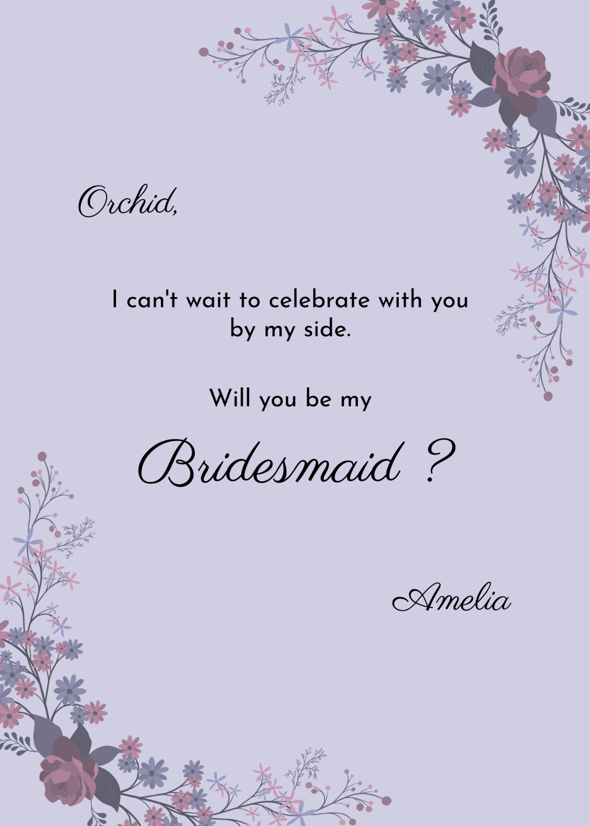 Purple Flower Be My Bridesmaid Invitation