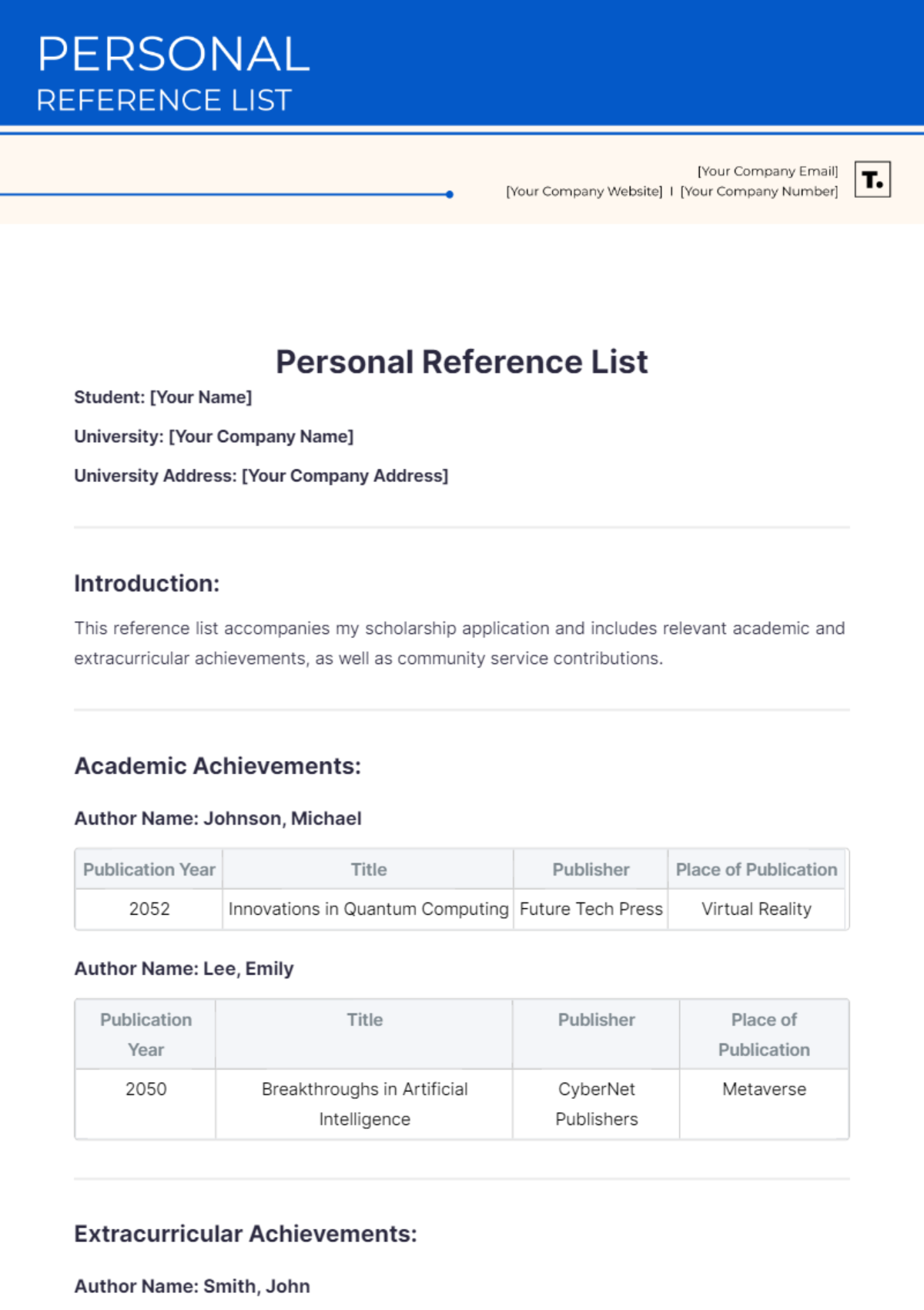 Personal Reference List Template - Edit Online & Download