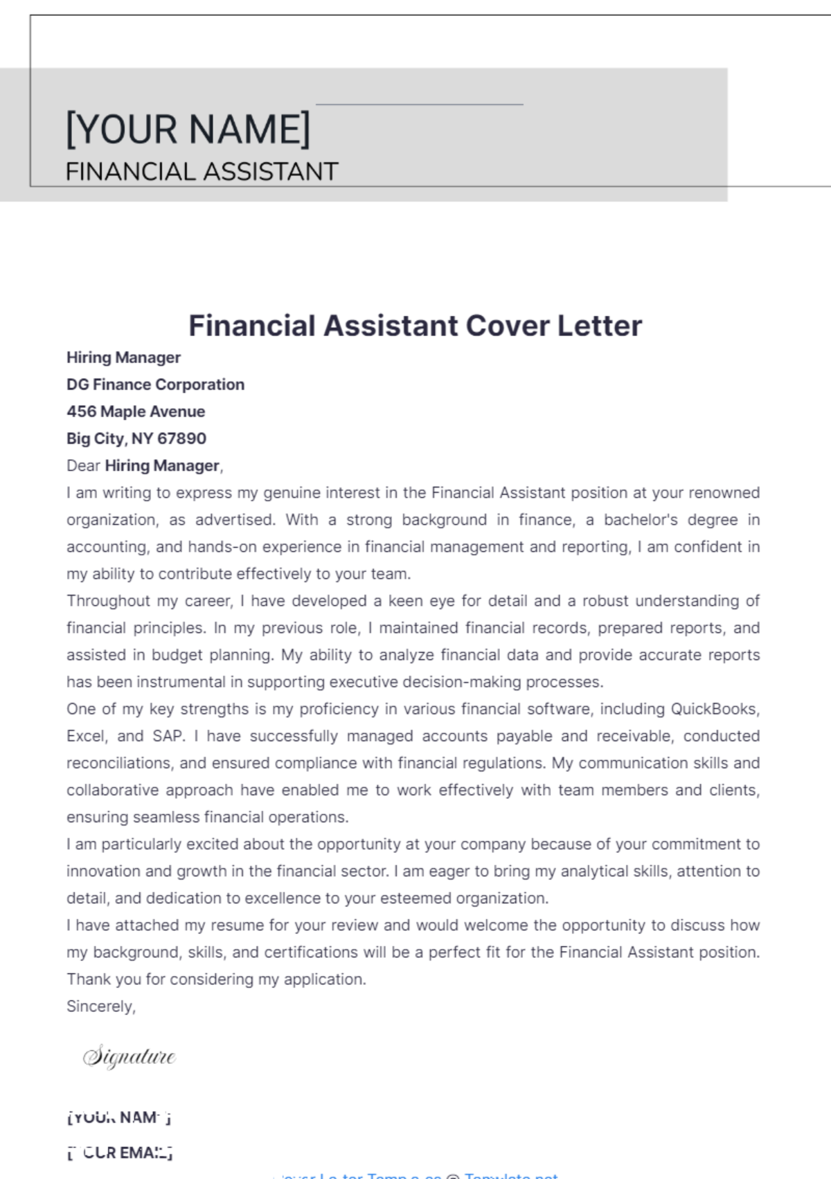 Financial Assistant Cover Letter - Edit Online & Download