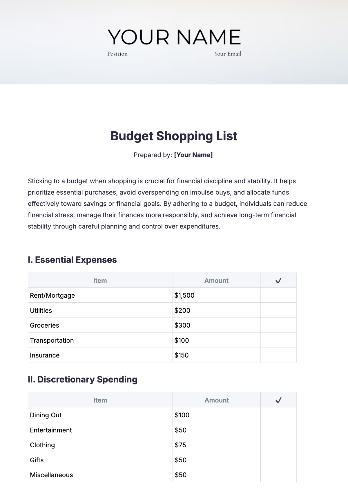 Budget Shopping List Template - Edit Online & Download