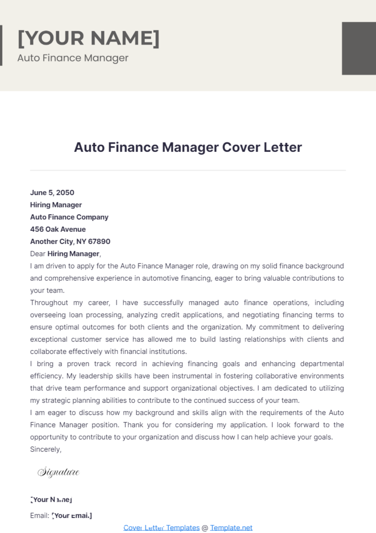 Auto Finance Manager Cover Letter - Edit Online & Download