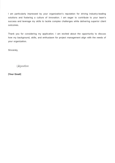 Free Project Management Consulting Cover Letter to Edit Online