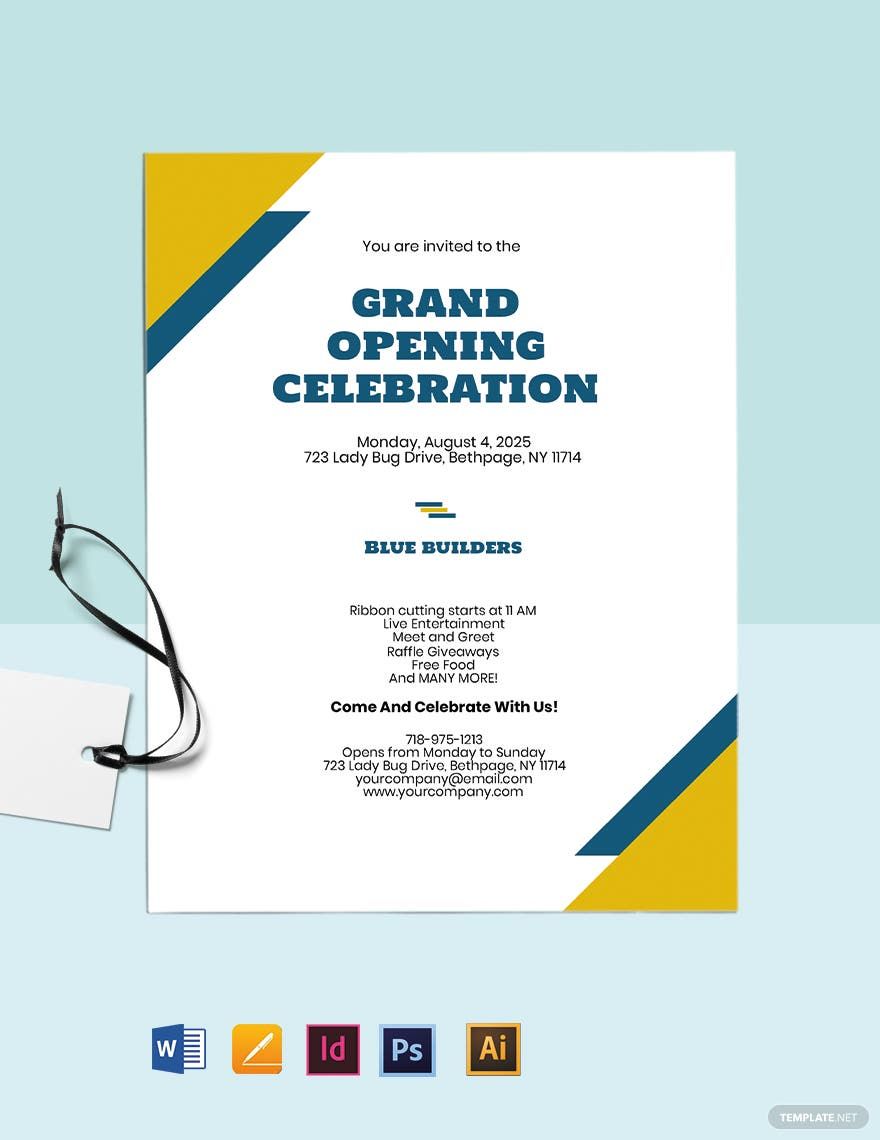 Grand Opening Construction Company Invitation Template in Word, PDF, Illustrator, PSD, Apple Pages, InDesign