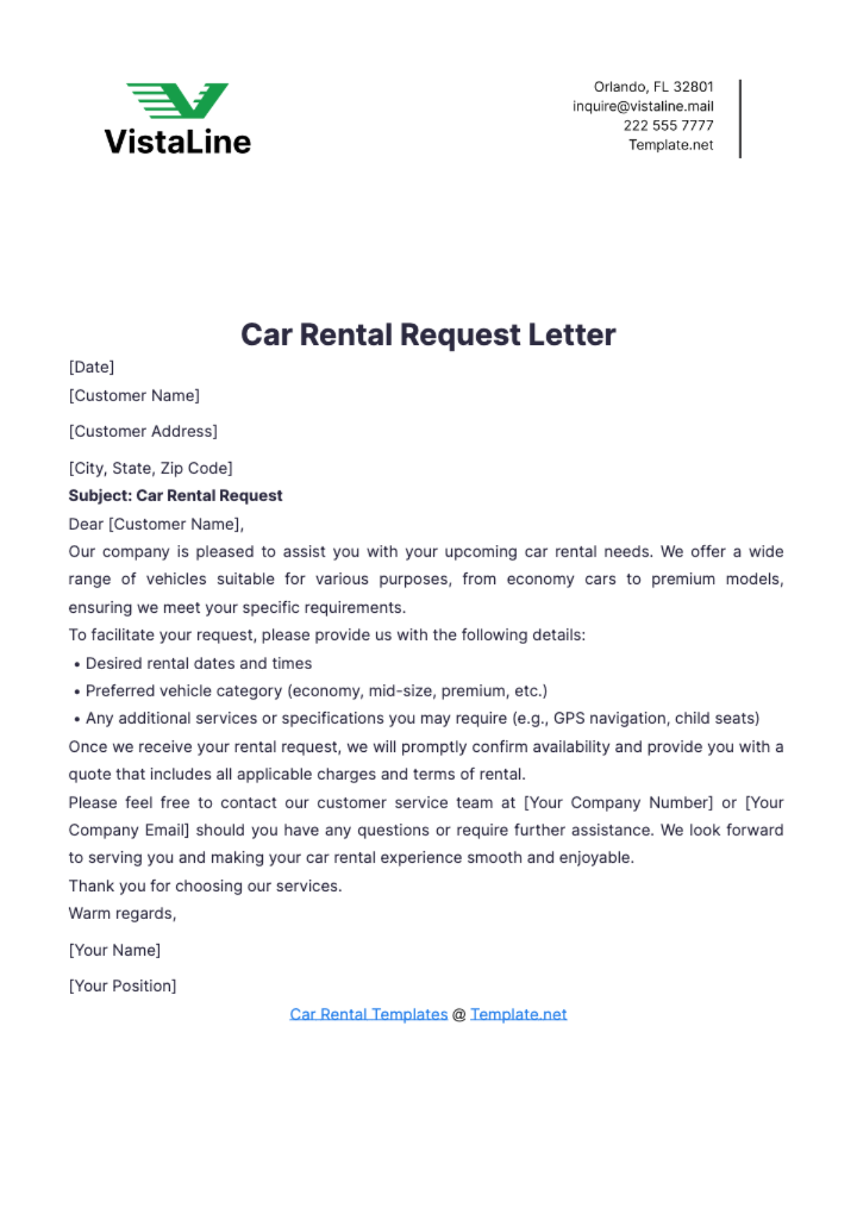 Car Rental Request Letter Template - Edit Online & Download