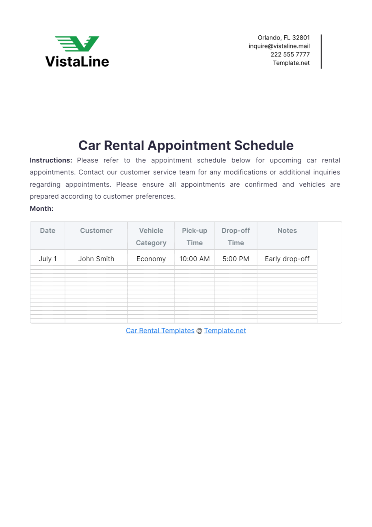 Car Rental Appointment Schedule Template - Edit Online & Download