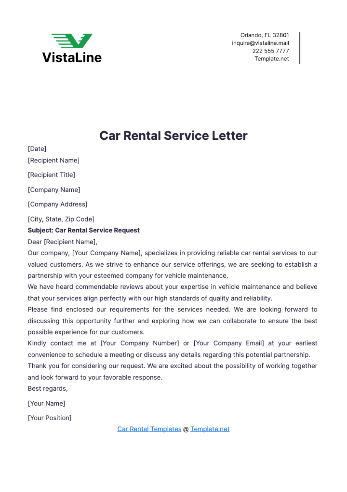 Car Rental Service Letter Template