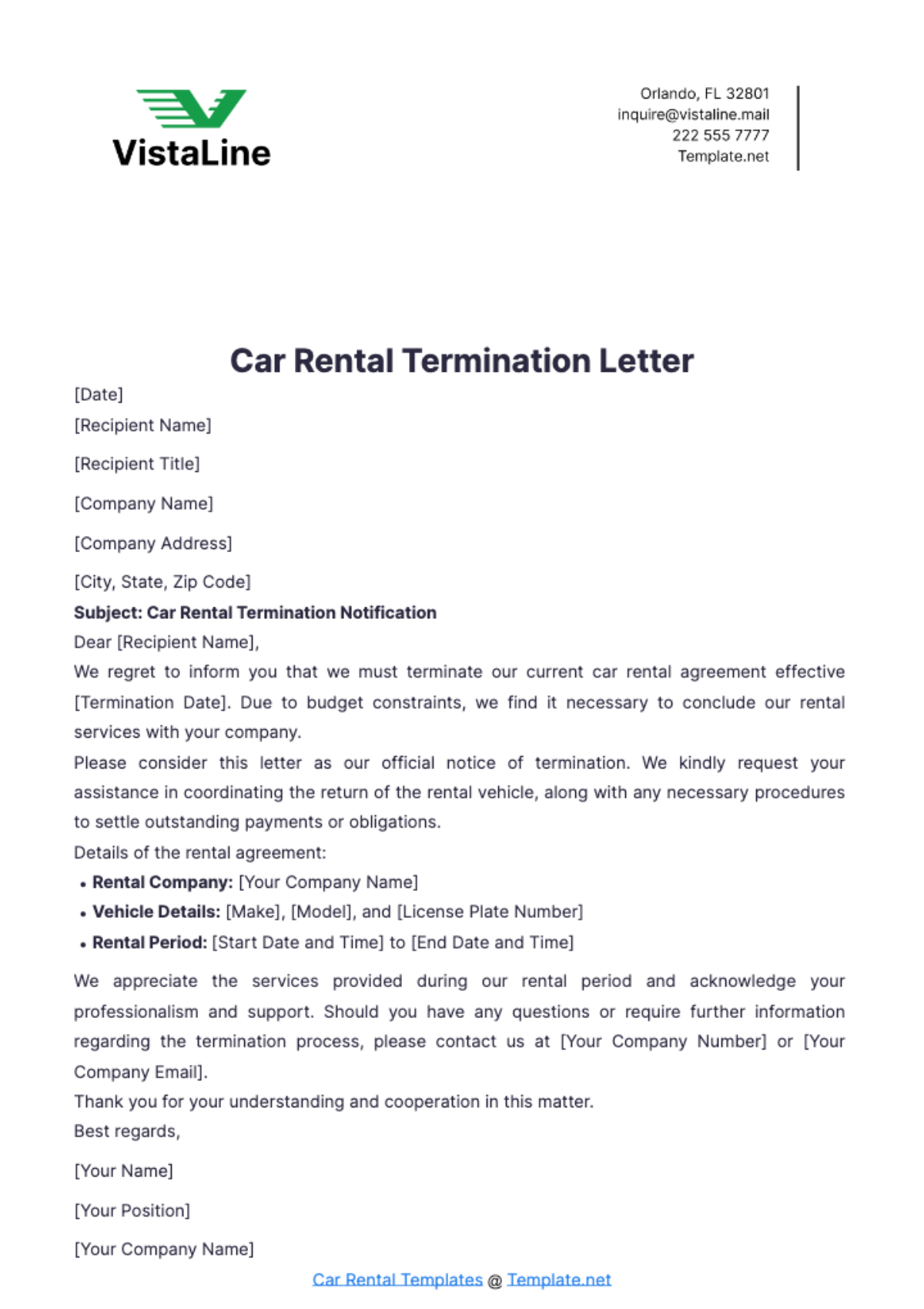 Car Rental Termination Letter Template - Edit Online & Download