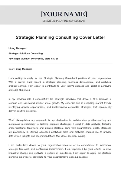 Free Strategic Planning Consulting Cover Letter to Edit Online