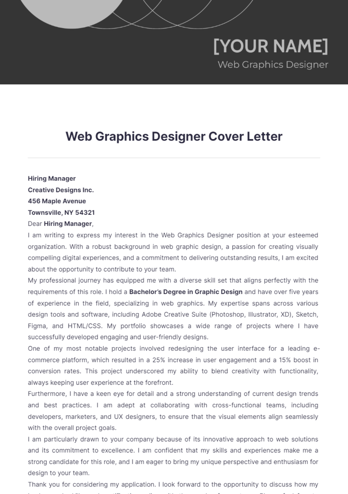 Web Graphics Designer Cover Letter - Edit Online & Download