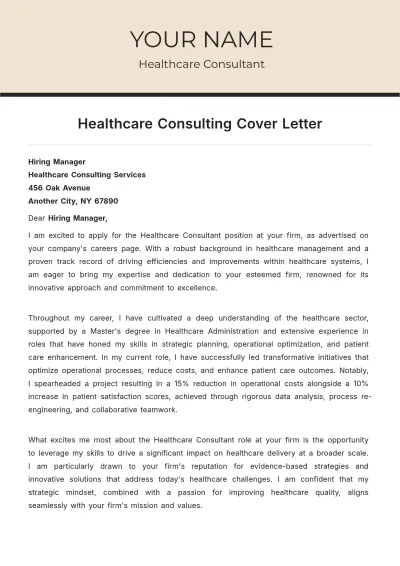 Free Healthcare Consulting Cover Letter to Edit Online