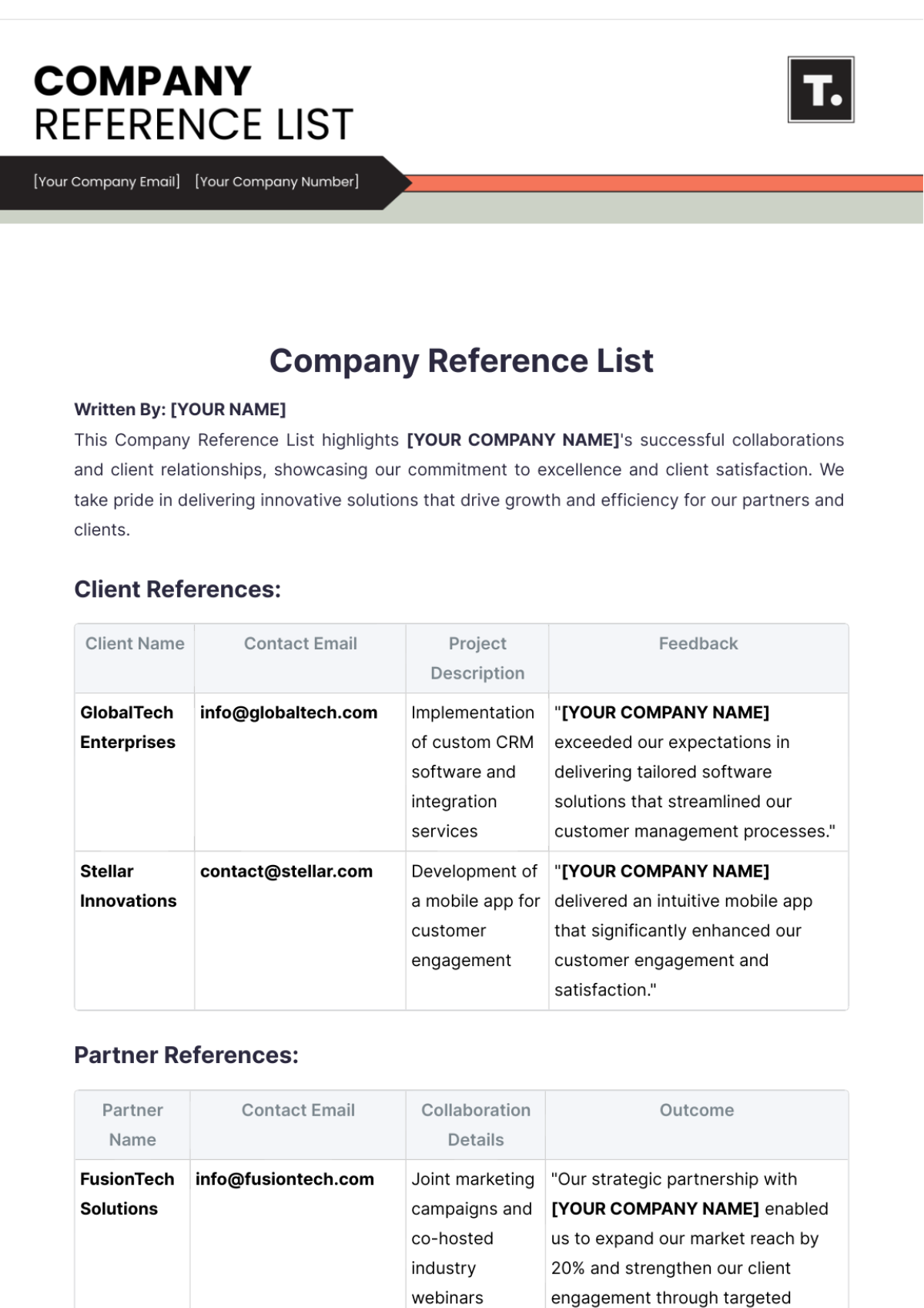 Company Reference List Template - Edit Online & Download