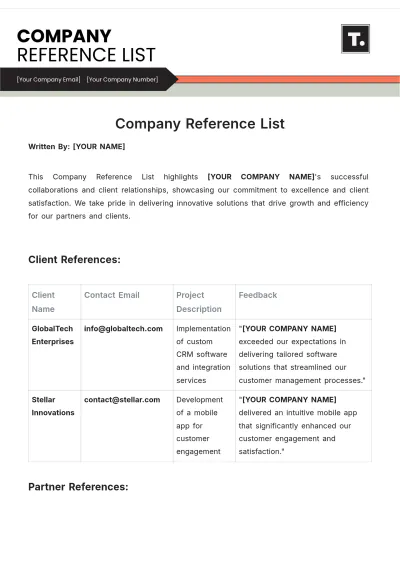 Free Company Reference List Template to Edit Online